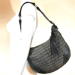 Coach Black Jacquard and Leather Large Hobo Bag